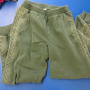 Aerie Olive Green Cable-Trim Fleece Joggers